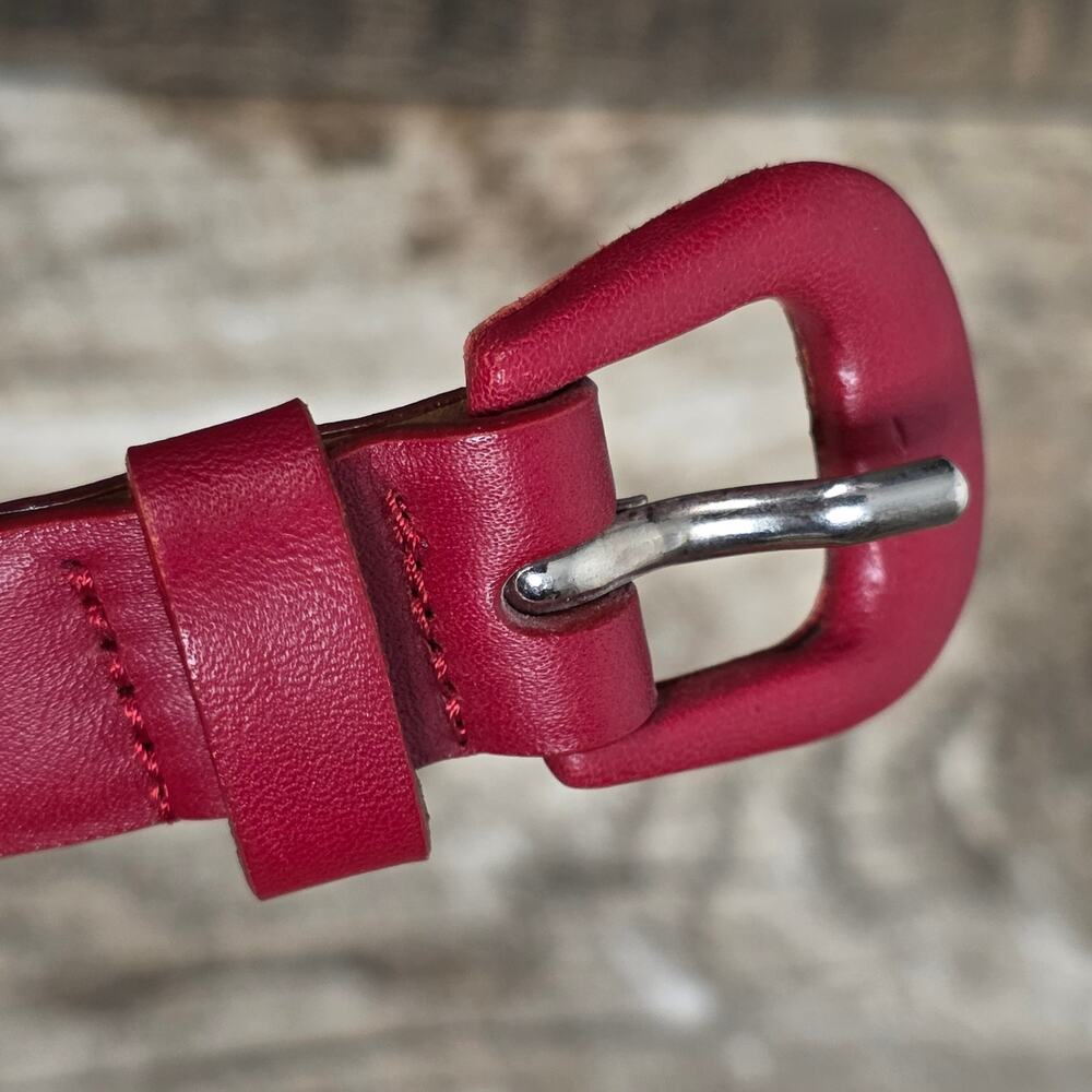 VNT Talbots Womens Size L Red Genuine Leather Belt Made in Italy Covered Buckle - Picture 4 of 8